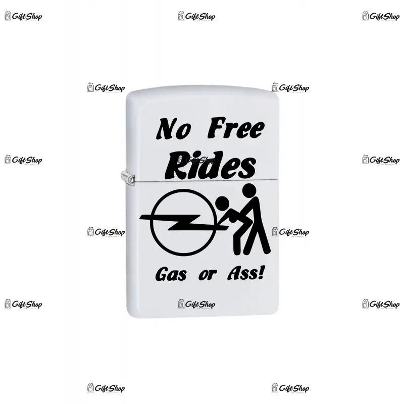 No free rides opel, bricheta metalica gravata laser cu mesaj